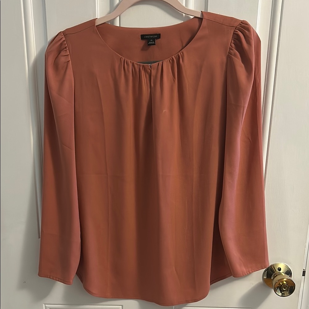 Ann Taylor Orange Blouse with 3/4 Sleeves and Relaxed Fit